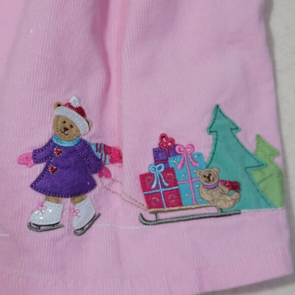 Christmas Jumper Dress Girls Sz 12 mths Pink Corduroy Embroidered Winter Skating - Picture 7 of 13